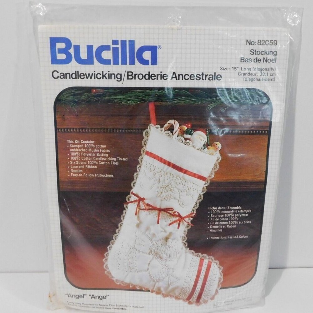 VTG Bucilla Christmas Candlewicking Stocking 82059 ANGEL New 15"
